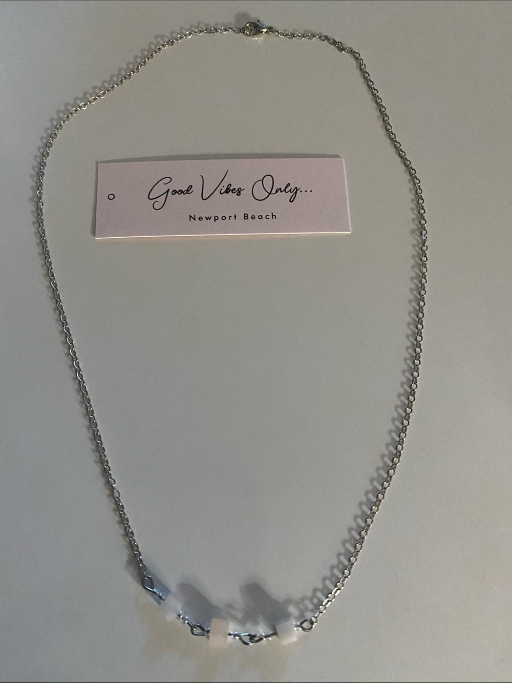 GOOD VIBES 😎 ONLY Pink and White AGATE cube beaded necklace fine Silver chain!